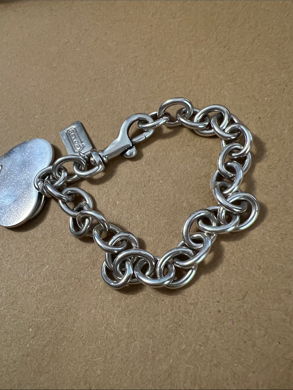 COACH Sterling Silver Double Heart 925 Bracelet with dog leash clasp 36 Grams - Picture 8 of 13